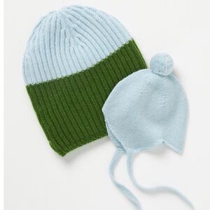 Anthropologie Rosie Sugden Mommy & Me Ribbed Cashmere Beanie Set New With Tags